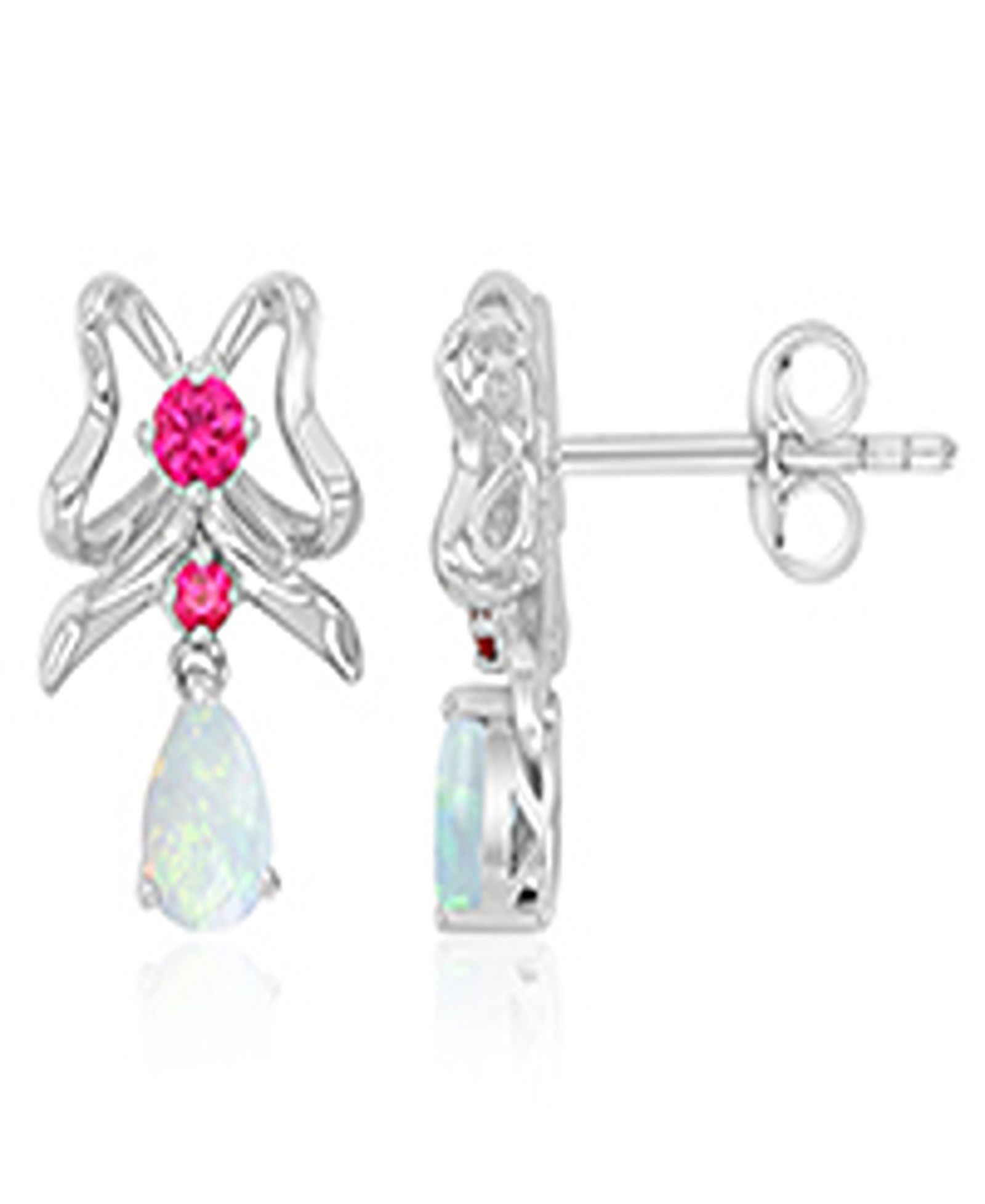 Macy's Created Opal and Ruby Dangling Earrings in Rhodium Over Sterling Silver