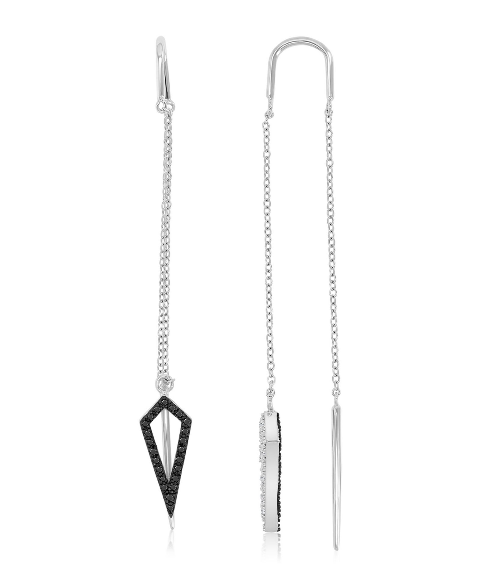 Macy's Onyx and White Sapphire Convertible Dangling Earrings in Black Rhodium Over Sterling Silver