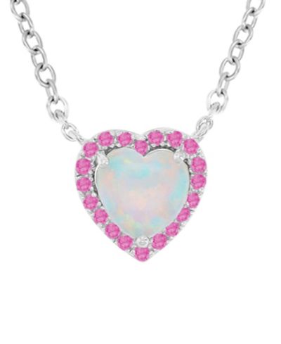 Macy's Ожерелье с розовым сапфиром (0.12 ct. t.w.) и опалом (6mm) в родиевом покрытии на стерлинговом серебре