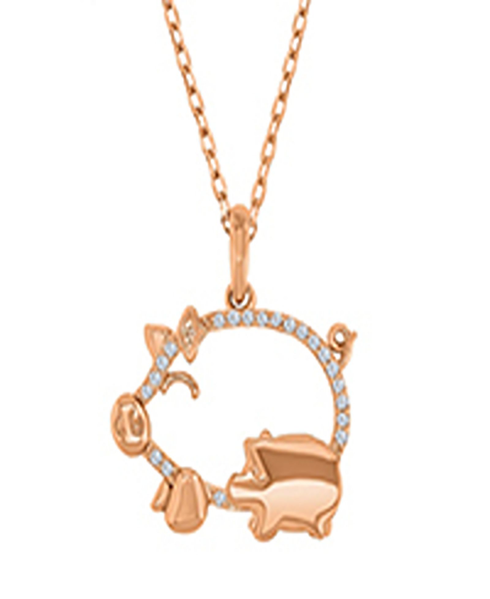 Ожерелье с белым сапфиром в виде мамы и малыша-поросят, 14k Rose Gold поверх Sterling Silver
