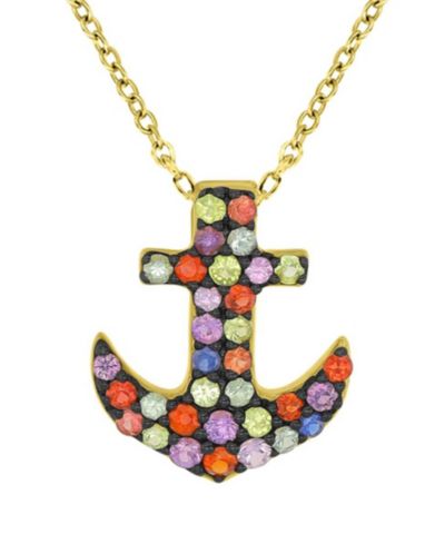 Macy's Sapphire (0.68 ct. t.w.) Anchor Necklace in 14k Yellow Gold Over Sterling Silver