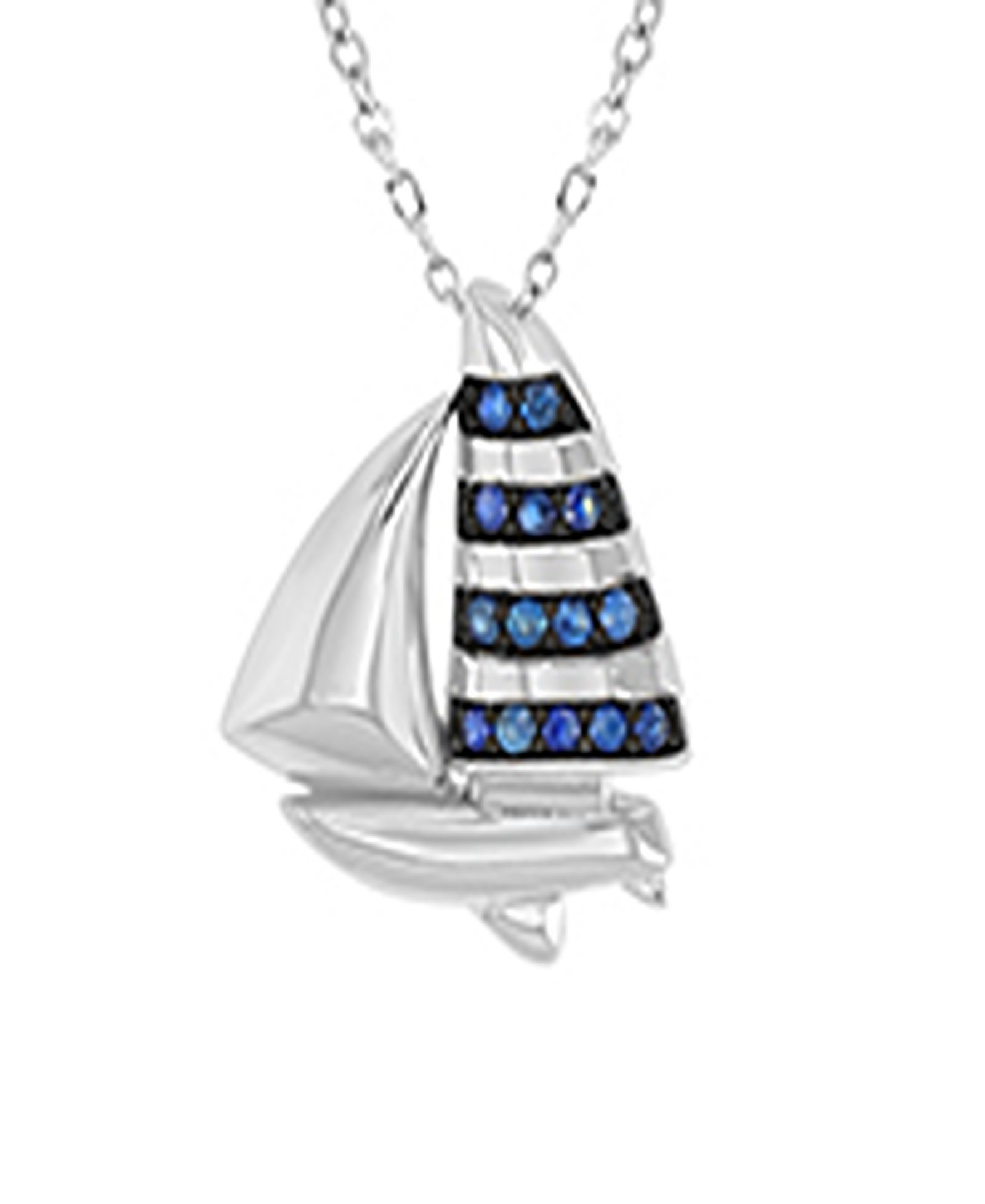 Macy's Created Blue Sapphire Ship Necklace in Rhodium Over Sterling Silver