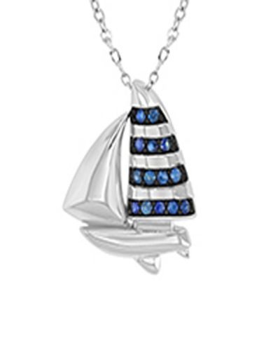Macy's Created Blue Sapphire Ship Necklace in Rhodium Over Sterling Silver