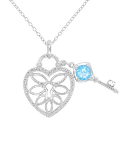 Macy's Подвеска Heart and Key с топазом и сапфиром в серебре