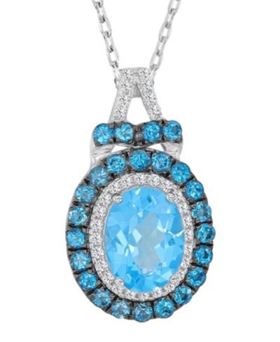 Macy's Blue Topaz (0.84 ct. t.w.) & Created Sapphire (0.15 ct. t.w.) Necklace in Rhodium Over Sterling Silver