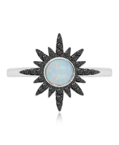 Macy's Black Spinel (0.218 ct. t.w.) and White Opal (5 mm) Starburst Ring in Black Rhodium Over Sterling Silver