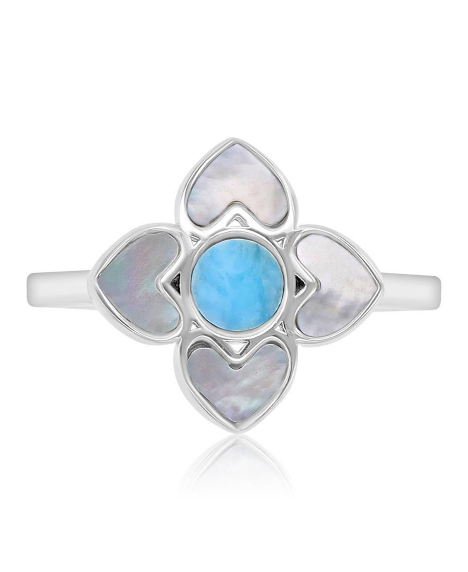 Macy's Larimar (0.5 ct. t.w.) & Imitation Pearl Flower Ring