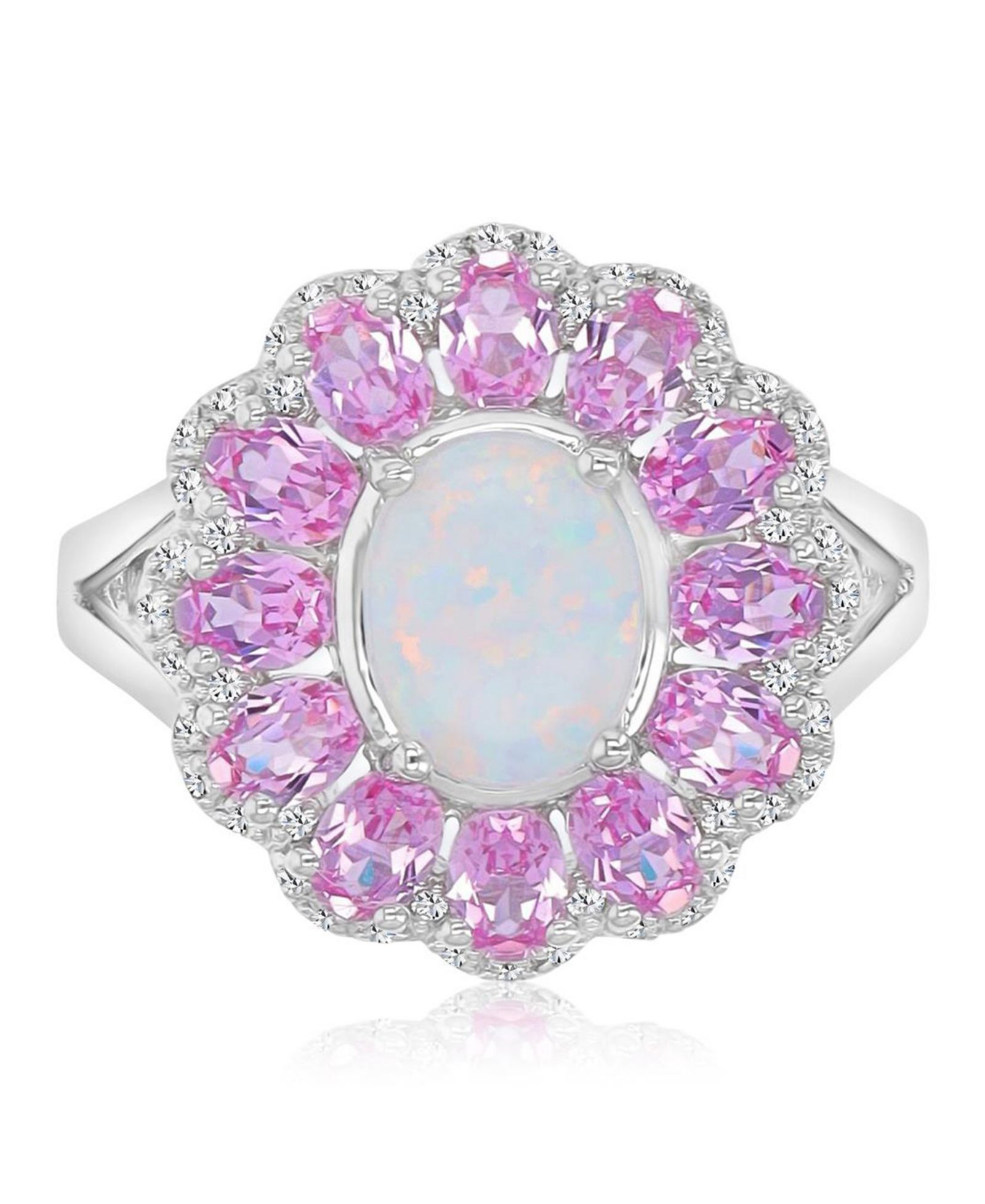Macy's Opal & Sapphire (0.29 ct. t.w.) Flower Ring in Rhodium Over Sterling Silver