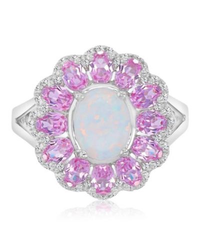 Macy's Opal & Sapphire (0.29 ct. t.w.) Flower Ring in Rhodium Over Sterling Silver