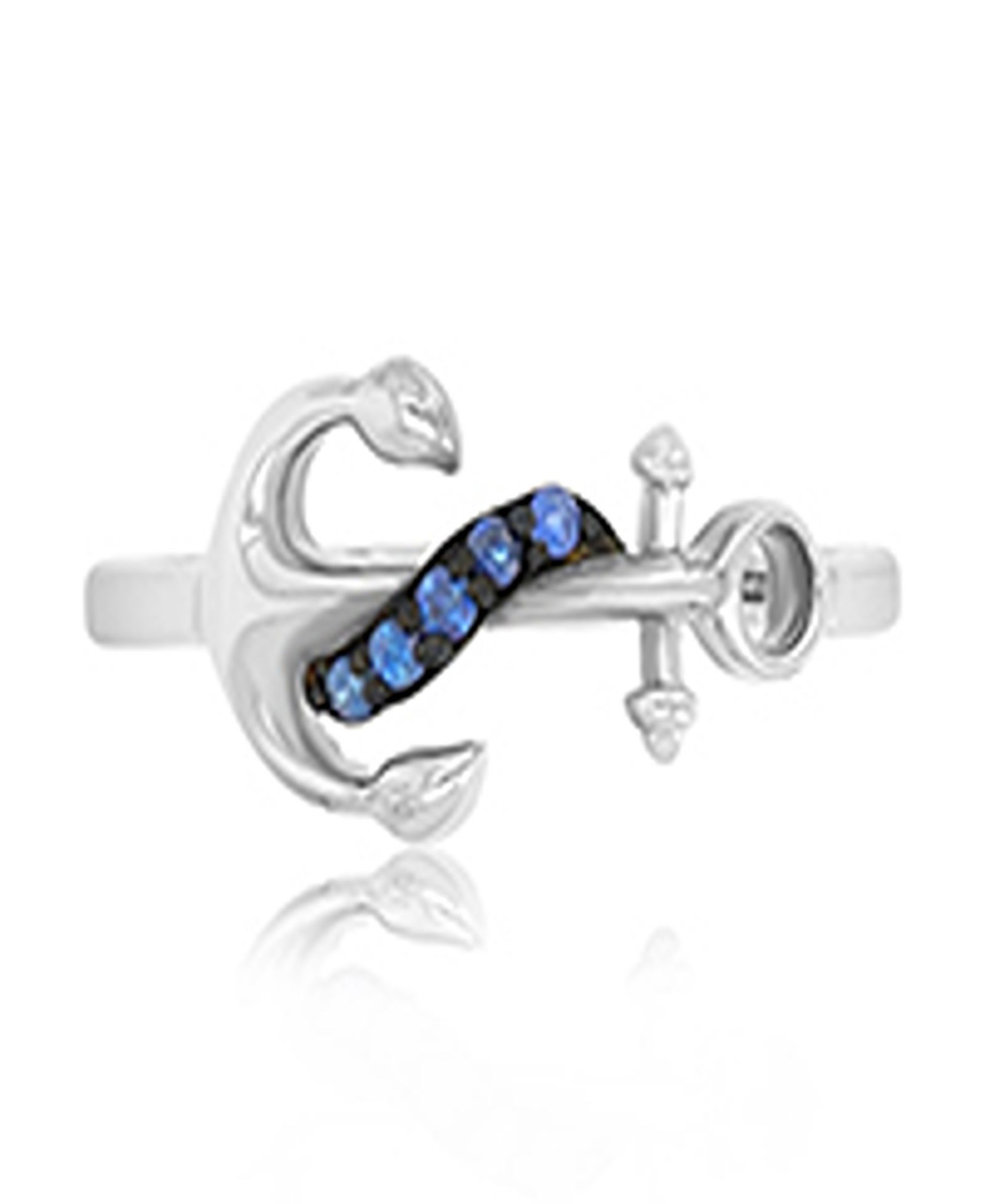 Macy's Created Blue Sapphire Anchor Ring in Rhodium Over Sterling Silver