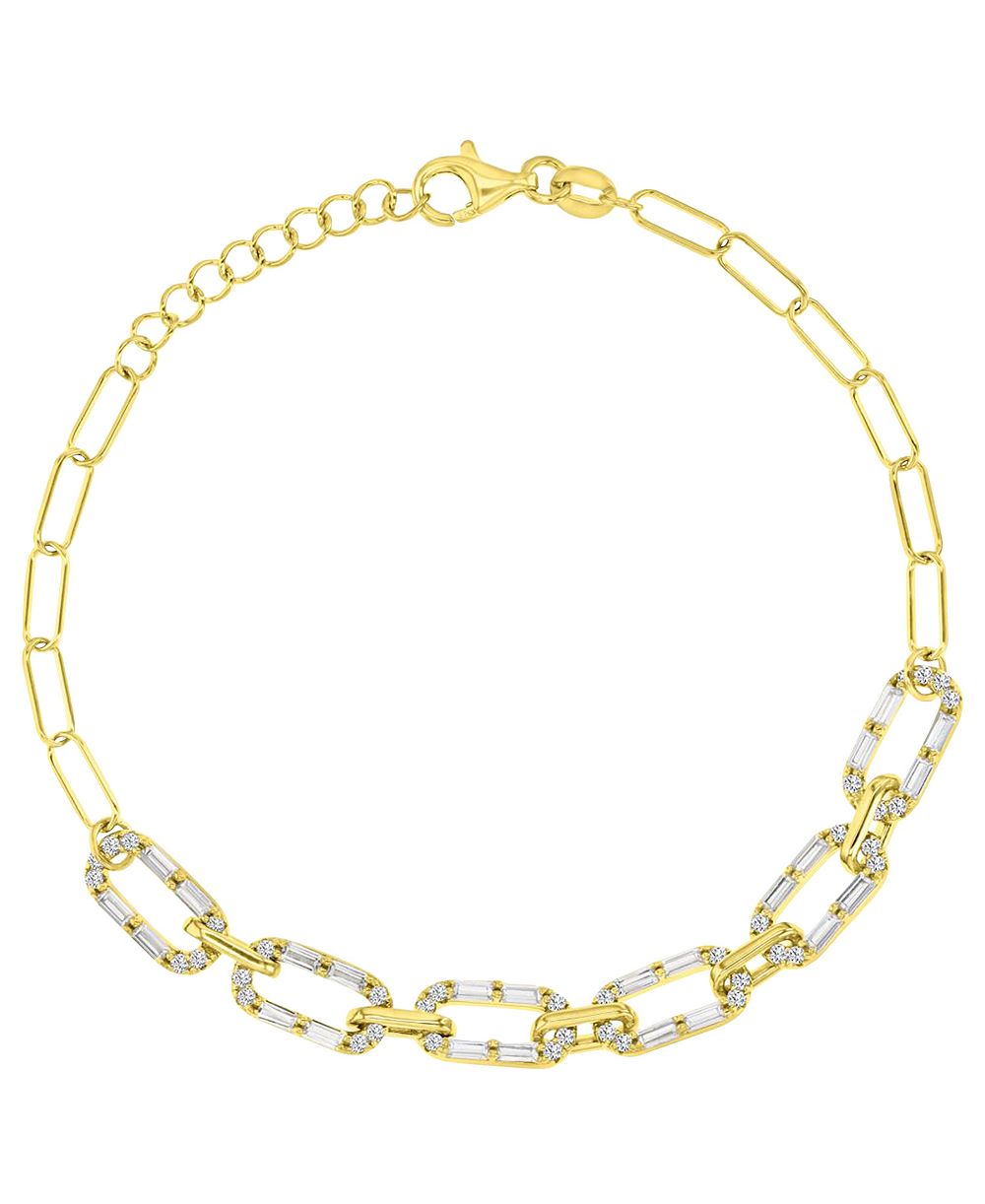 Браслет Macy's Mariner Link Paperclip с Cubic Zirconia в 14k золоте поверх стерлингового серебра