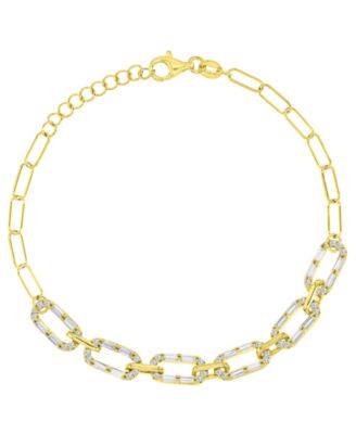 Macy's 14k Gold Over Sterling Silver Cubic Zirconia Mariner Link Paperclip Bracelet