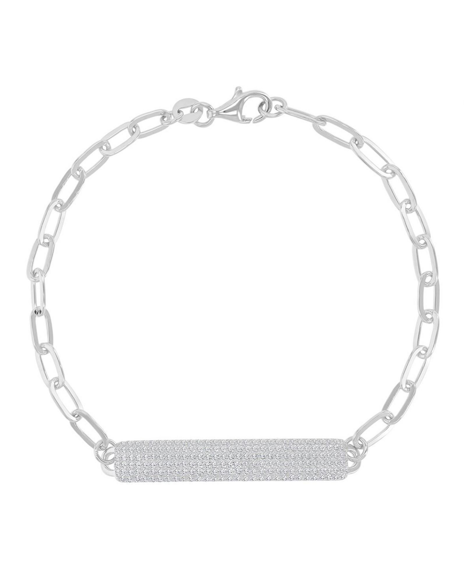 Macy's Cubic Zirconia Pave ID Bracelet in Rhodium Over Sterling Silver