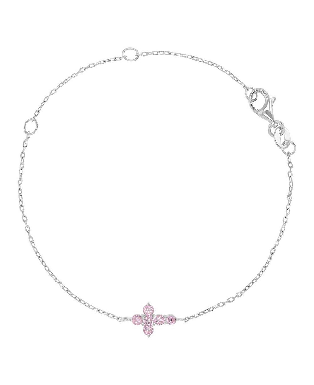 Браслет Macy's Rhodium Over Sterling Silver Pink Cubic Zirconia Cross