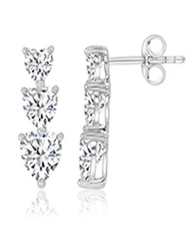 Серьги-гвоздики Macy's с тройным сердцем из кубического циркония в родированном стерлинговом серебре