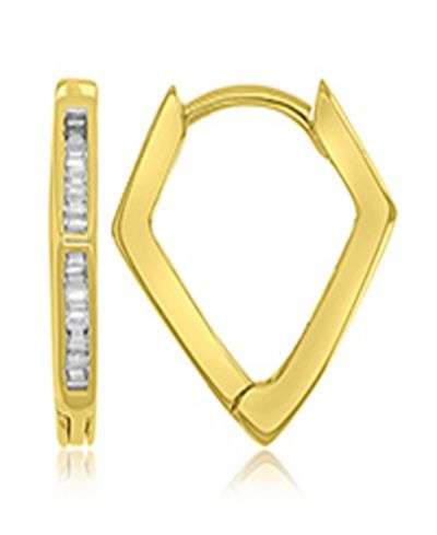 Серьги-кольца Macy's Cubic Zirconia Baguette Rhombic Huggie 14k Yellow Gold Over Sterling Silver