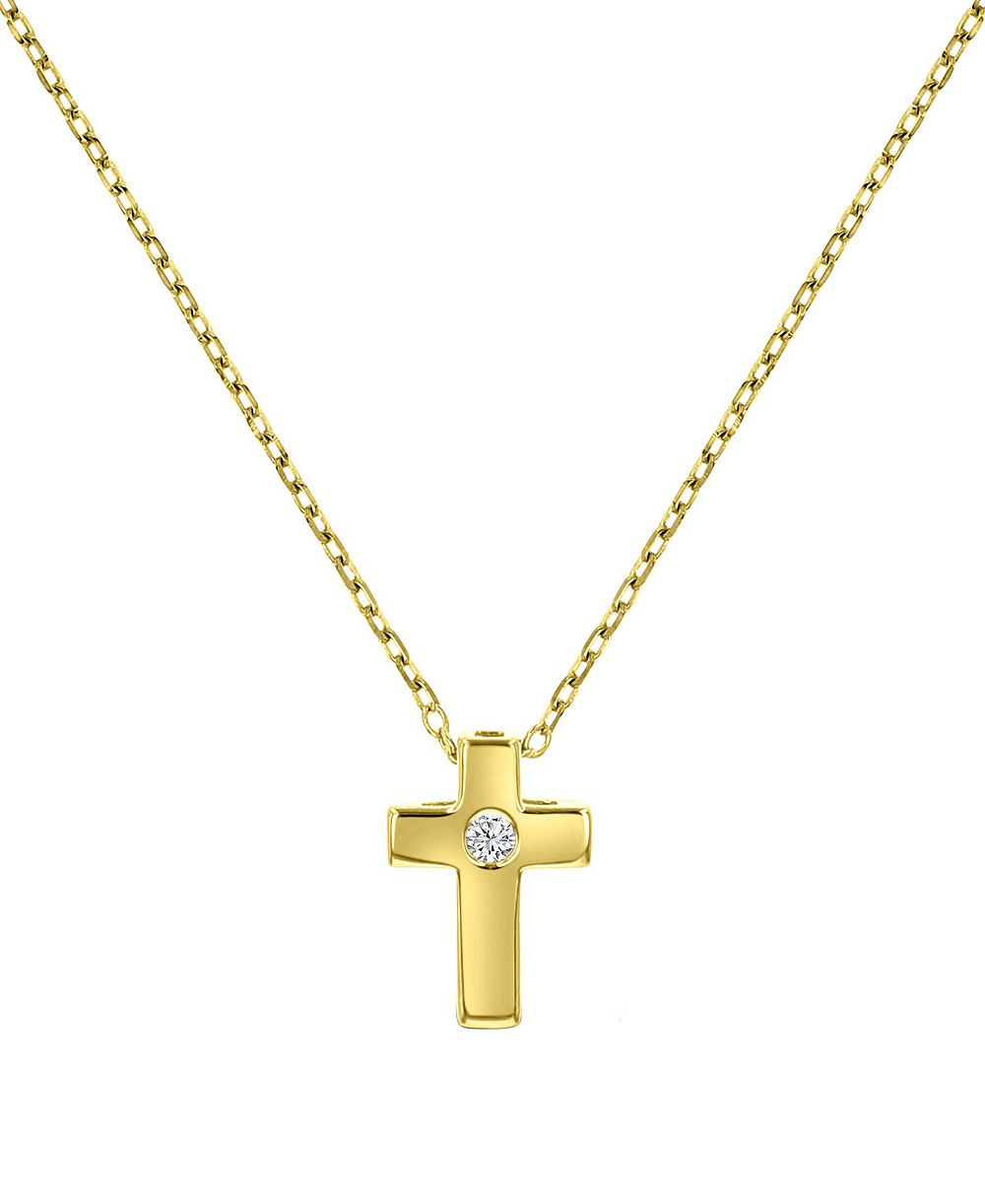 Кулон с крестом из кубического циркония в 14k желтом золоте поверх стерлингового серебра