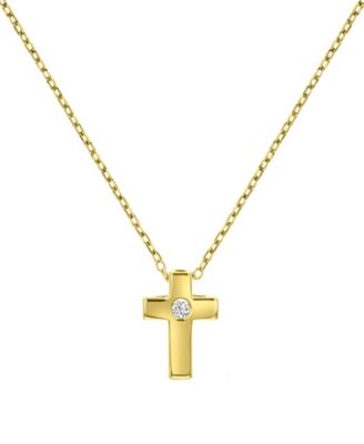 Macy's Cubic Zirconia Cross Necklace in 14k Yellow Gold Over Sterling Silver