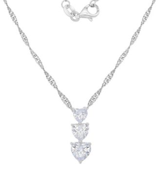 Macy's Rhodium Over Sterling Silver Cubic Zirconia Triple Heart Necklace