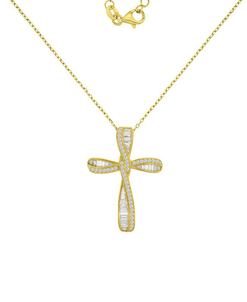 Macy's 14k Gold Over Sterling Silver Cubic Zirconia Cross Necklace