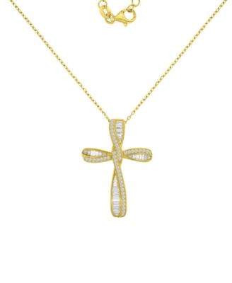 Macy's 14k Gold Over Sterling Silver Cubic Zirconia Cross Necklace