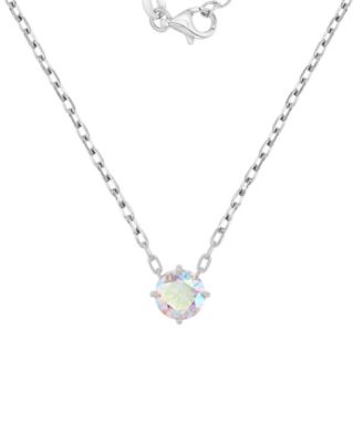 Macy's Rhodium Over Sterling Silver Aurora Borealis Round Cubic Zirconia Necklace
