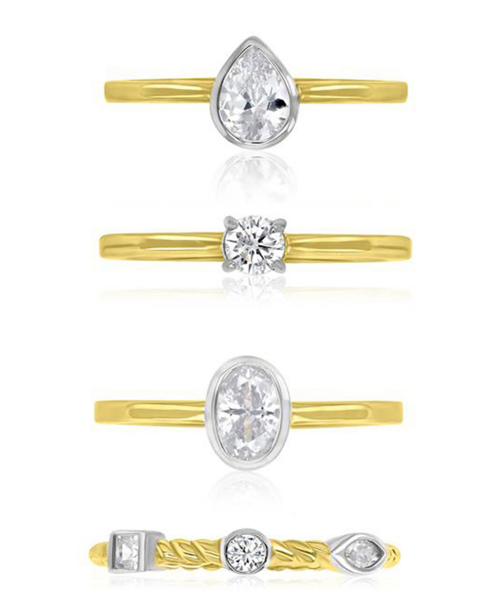Macy's 4-Pc. Polished Cubic Zirconia Quadruple Ring in 14k Yellow Gold Over Sterling Silver