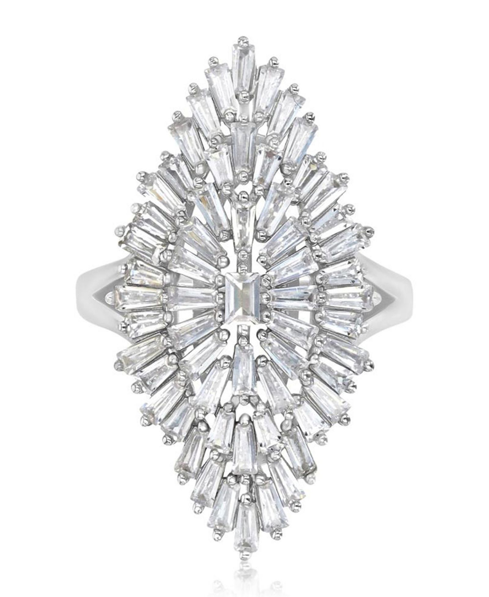 Macy's Polished Cubic Zirconia Cocktail Ring in Rhodium Over Sterling Silver