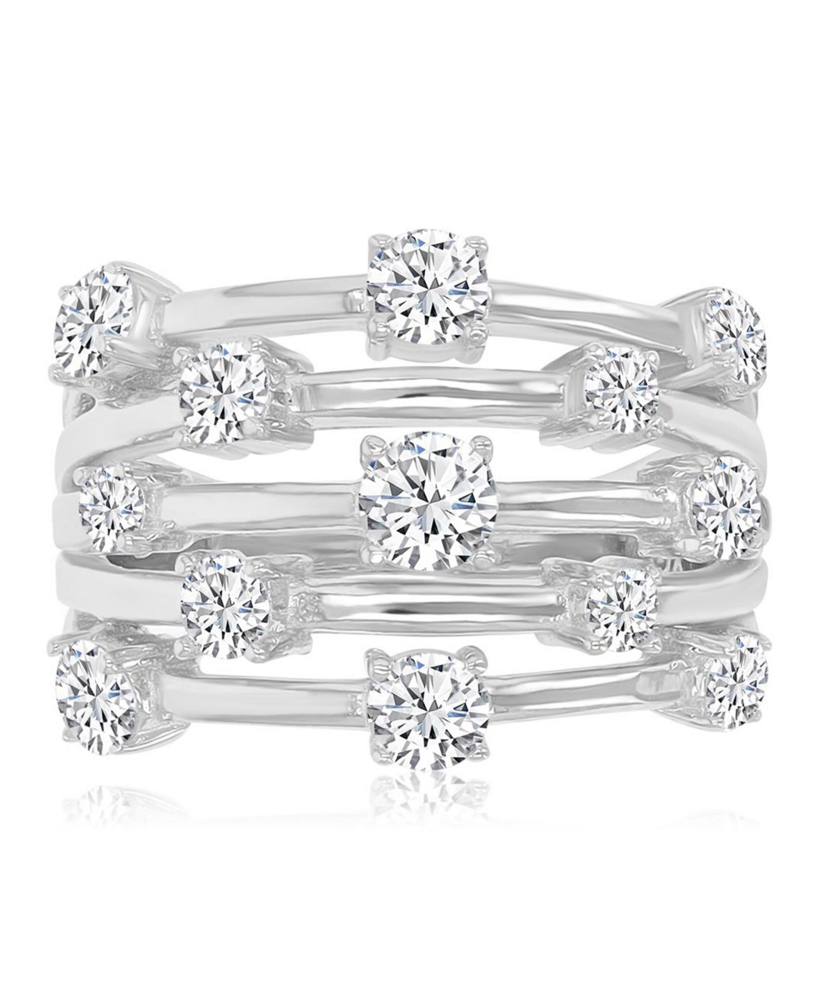 Macy's Cubic Zirconia 5-Row Ring in Rhodium Over Sterling Silver