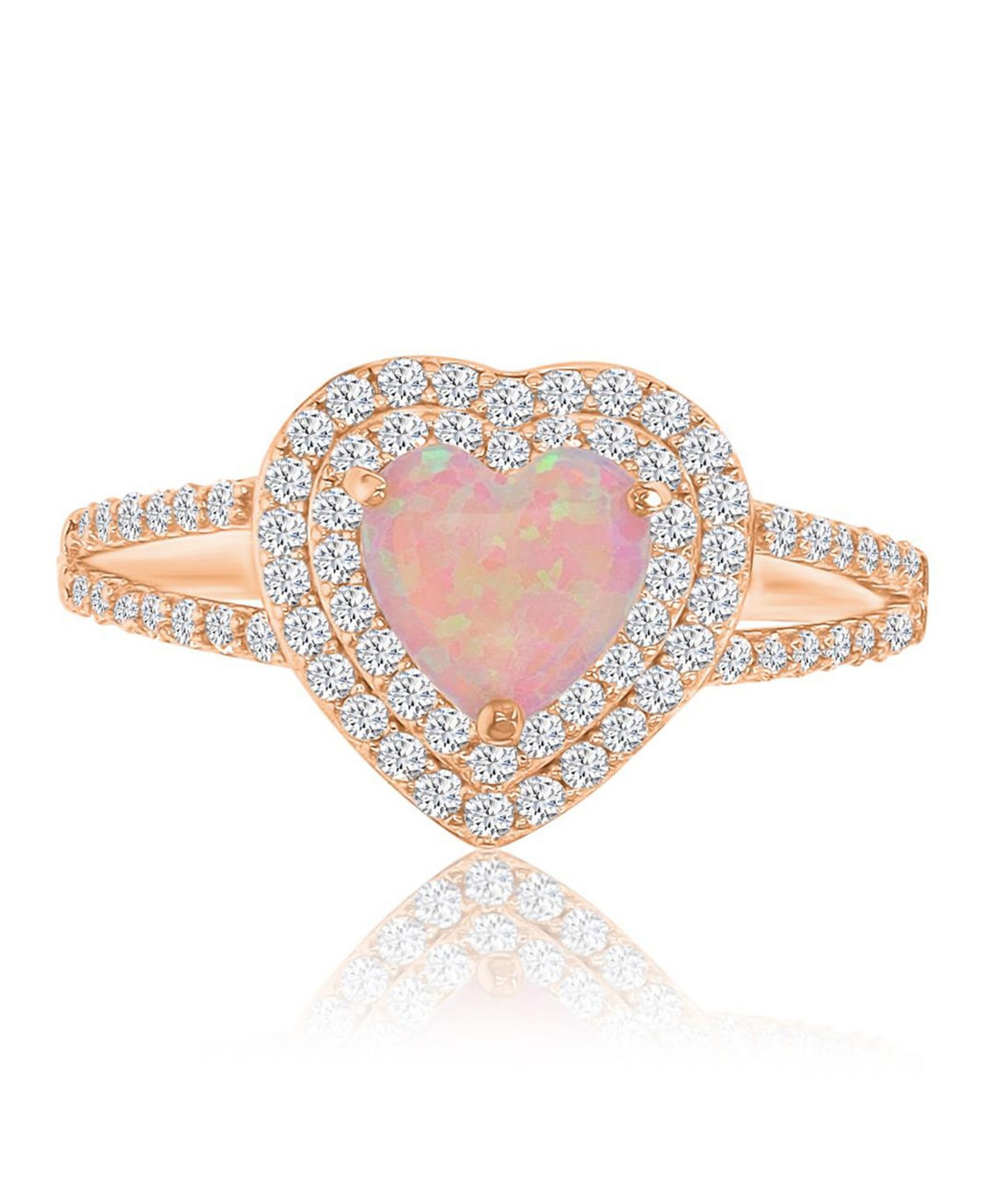 Macy's Pink Cubic Zirconia (0.86 ct. t.w.) and Opal Heart Ring
