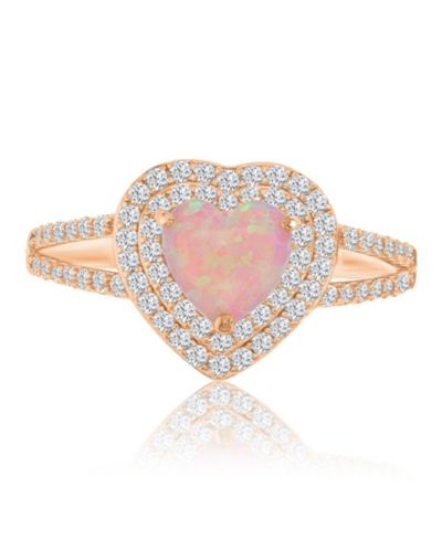 Macy's Pink Cubic Zirconia (0.86 ct. t.w.) and Opal Heart Ring