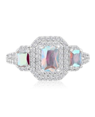 Macy's кольцо с изумрудом Aurora Borealis (2.51 ct. t.w.) и кубическим цирконием (2.51 ct. t.w.) из родиевого покрытия на стерлинговом серебре