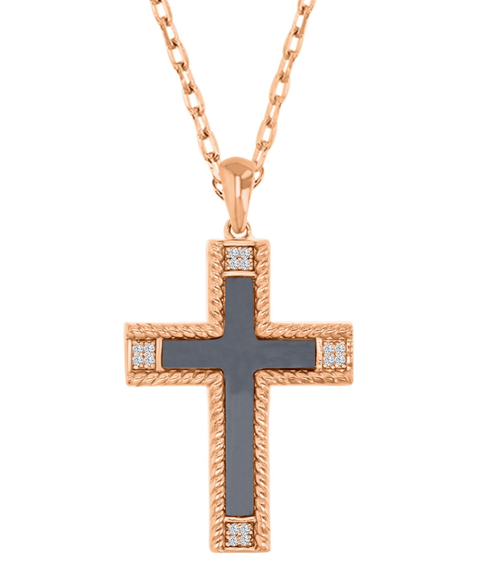 Ожерелье Macy's Onyx and Diamond Cross в розовом золоте 10k