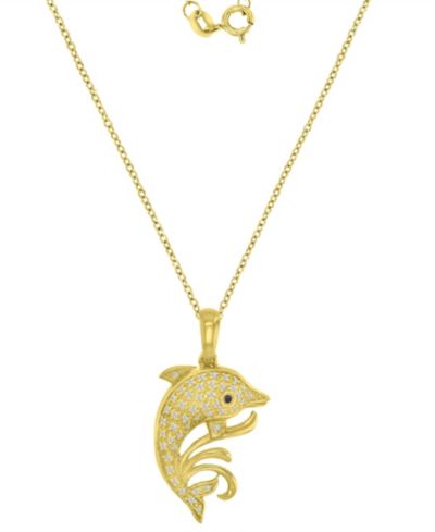 Macy's Black and White Diamond (0.1 ct. t.w.) Fish Necklace in 10k Yellow Gold