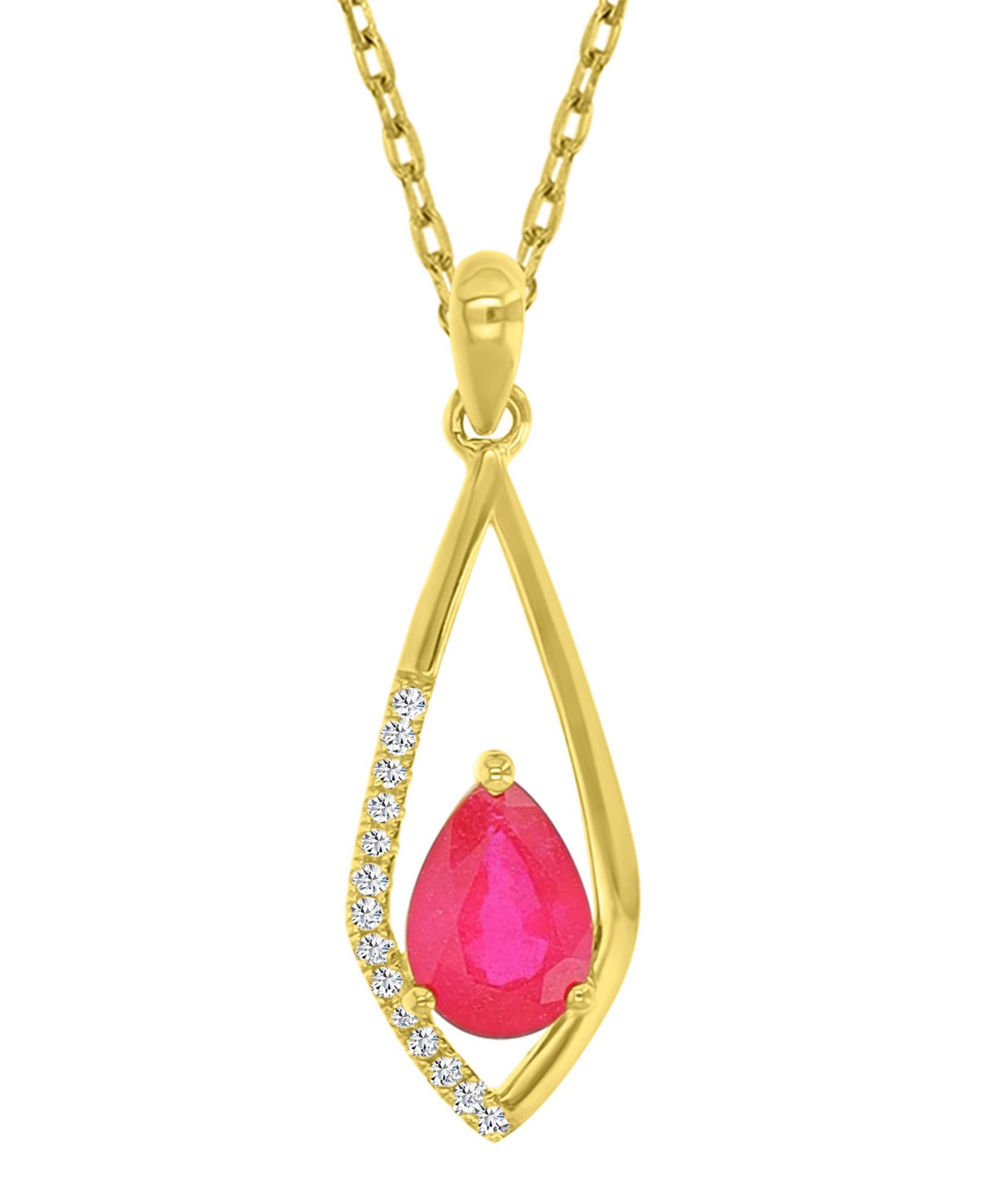 Macy's Diamond (0.042 ct. t.w.) & Ruby (0.75 ct. t.w.) Pendant Necklace in 10k Yellow Gold