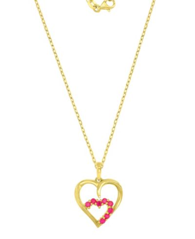 Macy's Created Ruby (0.4 ct. t.w.) Double Hearts Pendant Necklace in 10k Yellow Gold