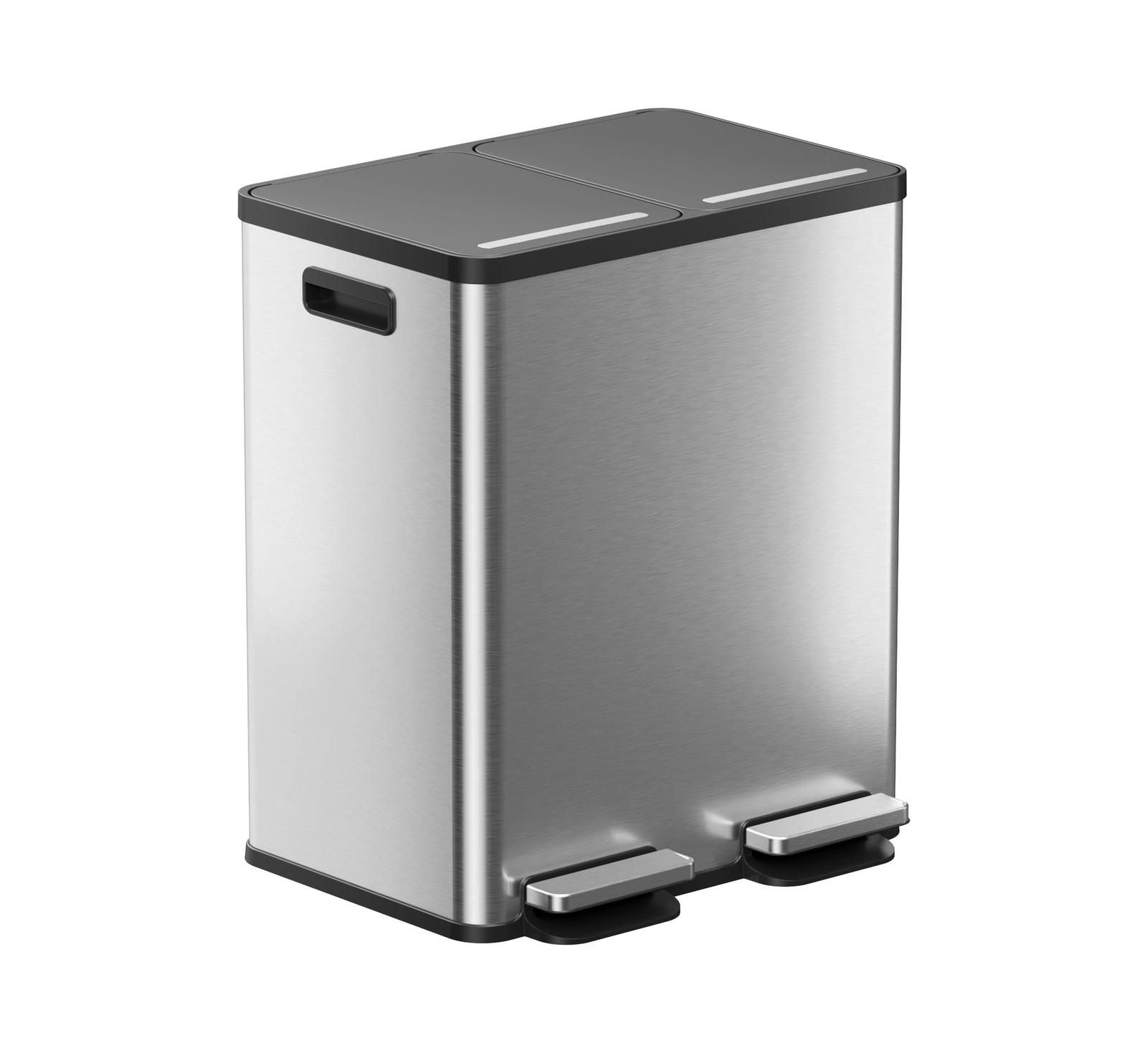 iTouchless SoftStep 16 Gallon Stainless Steel Dual Compartment Combo Step Pedal Trash Can and Recycle Bin with Dual Odor Filters and Color-Coded Removable Inner Buckets for Home, Office, Kitchen, 60 Liter