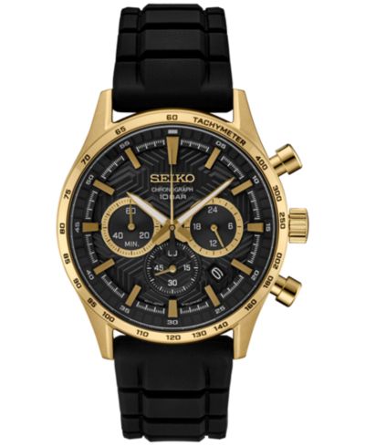 Seiko Мужские хронограф часы на черном силиконовом ремешке 43mm