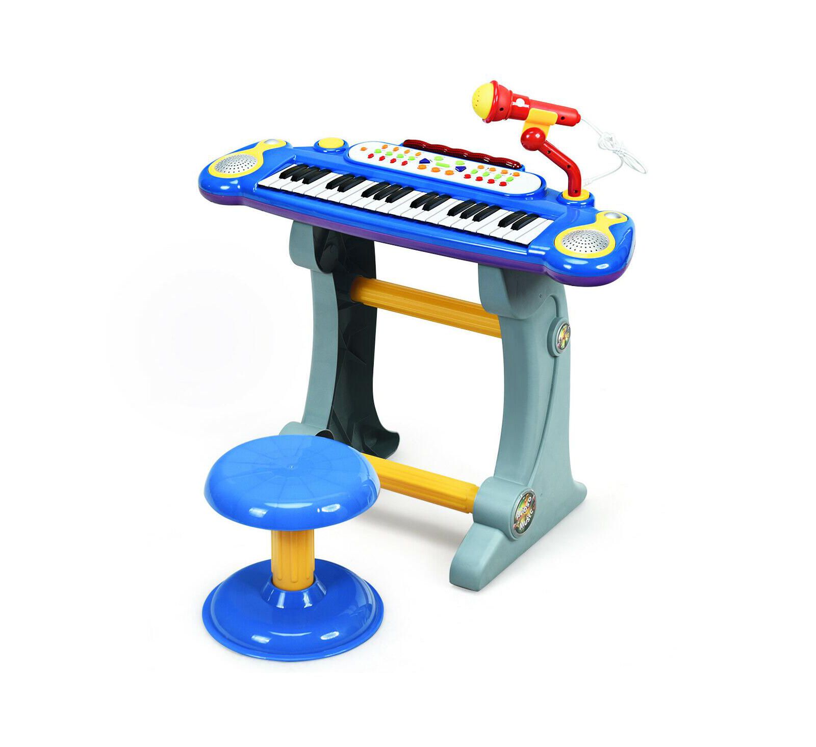 Gymax 37 Key Electronic Keyboard Kids Toy Piano MP3 Input w/ Microphone and Stool Blue