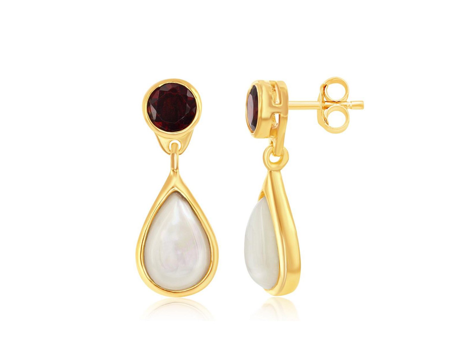 Серьги Simona Sterling Silver Garnet and Mother of Pearl с позолотой