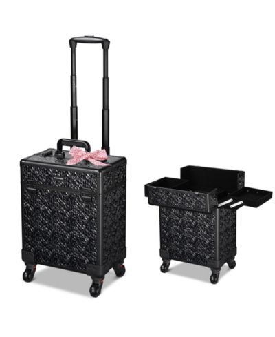 Byootique Rolling Makeup Train Case Cosmetic Trolley Organizer Mermaid Black