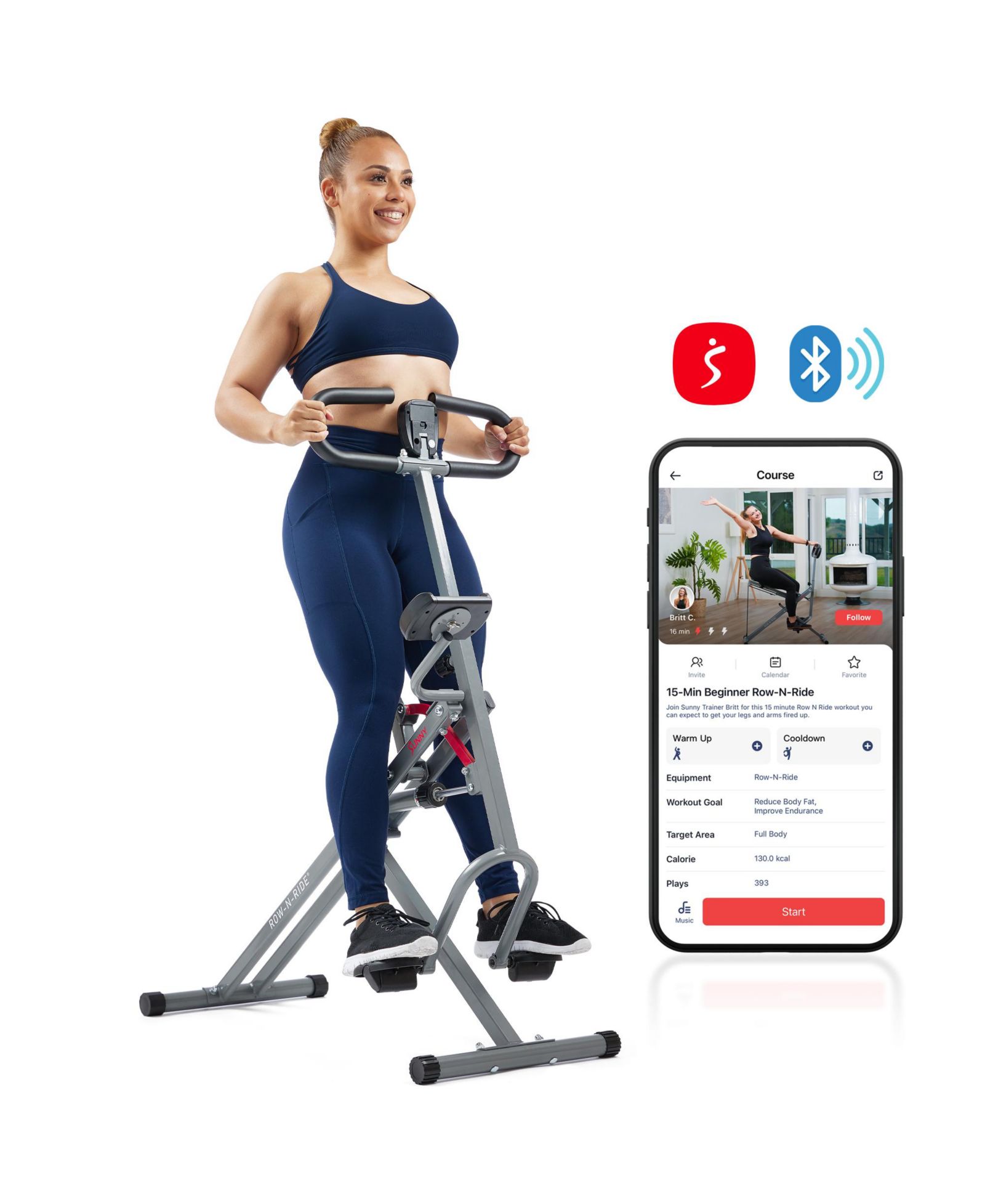 Sunny Health & Fitness тренажер для приседаний Row-N-Ride, поддержка приложения SunnyFit