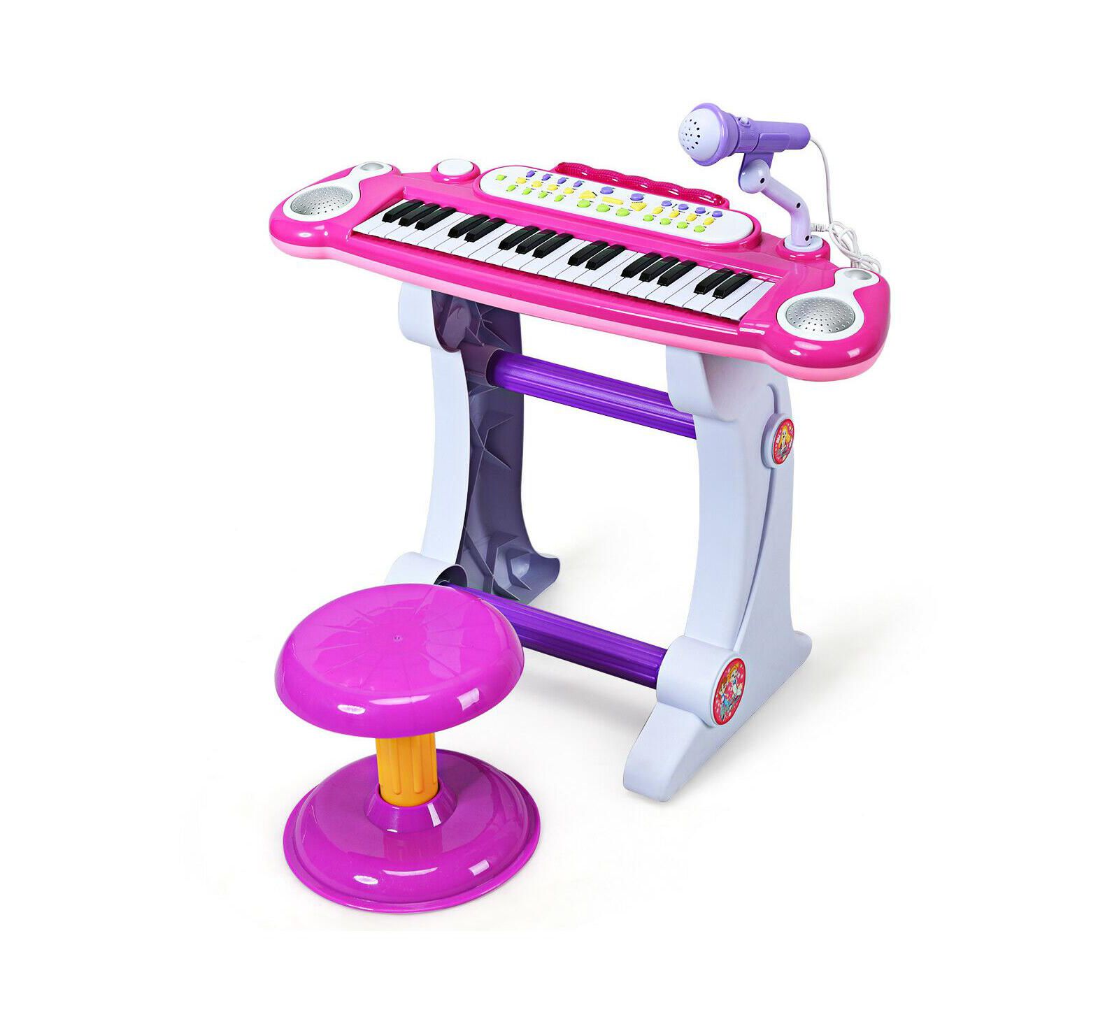 Gymax Kids Electronic Keyboard Piano MP3 Input 37 Key Microphone Stool Toy