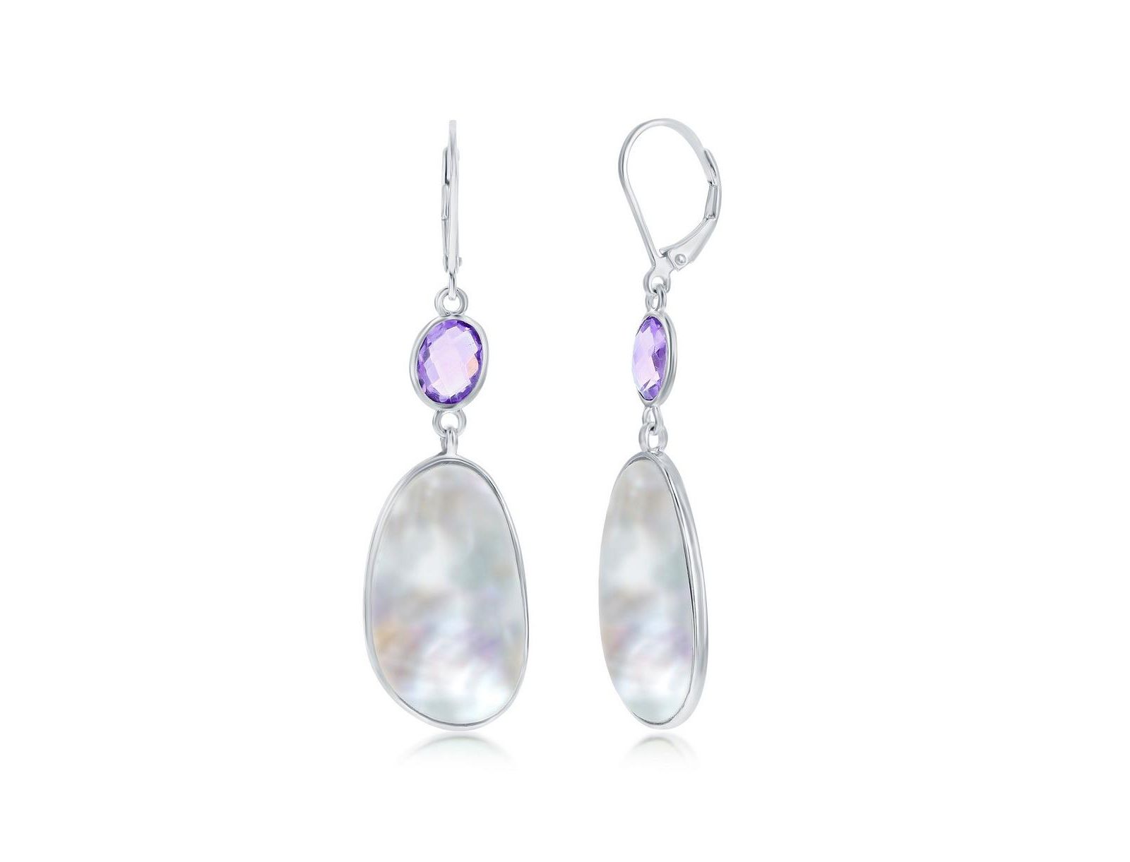 Серьги Simona Sterling Silver Oval Amethyst and Irregular MOP