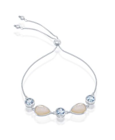 Simona Sterling Silver Blue Topaz and Mother of Pearl Adjustable Bolo Bracelet