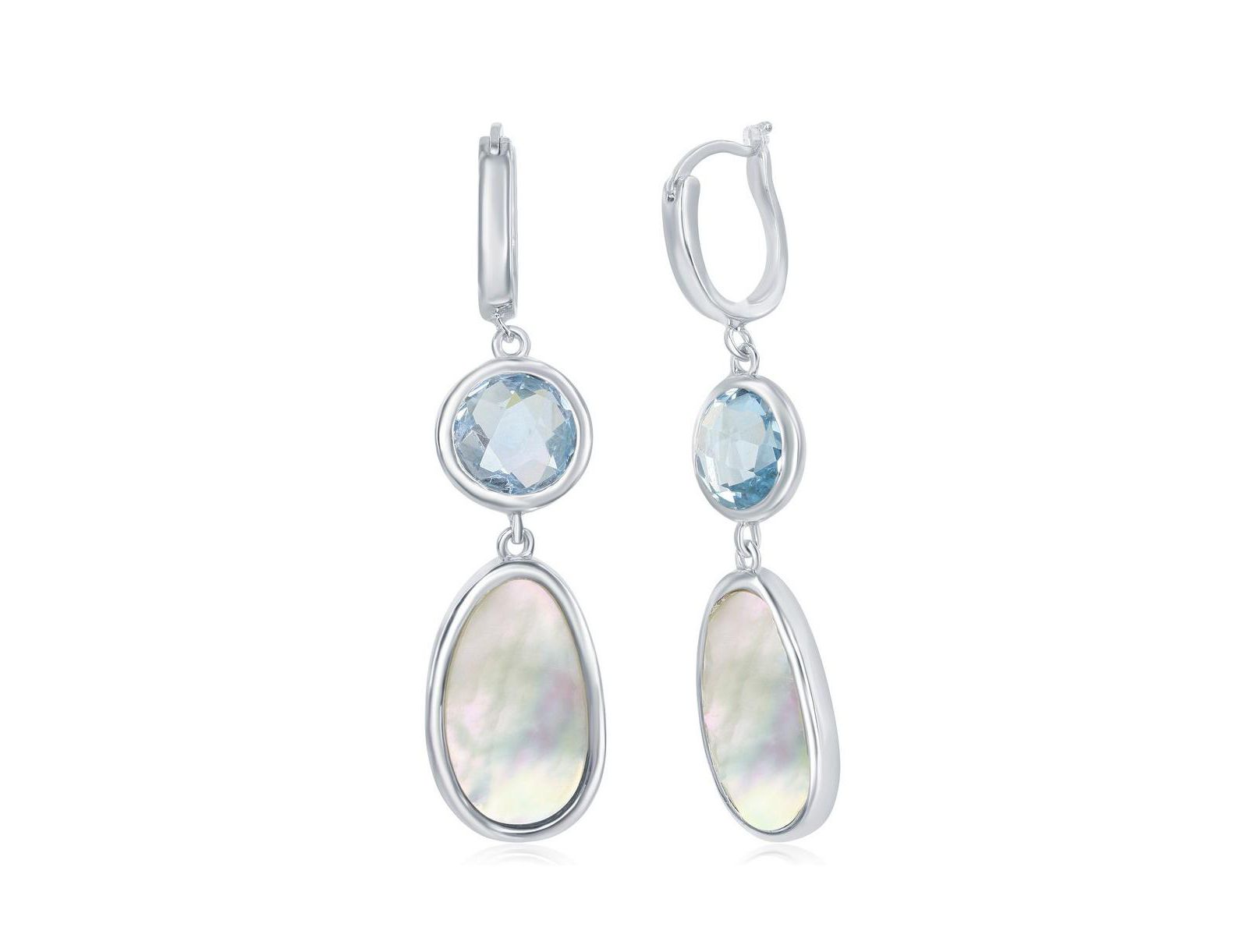Simona Sterling Silver Bezel-set Blue Topaz и Mother of Pearl серьги