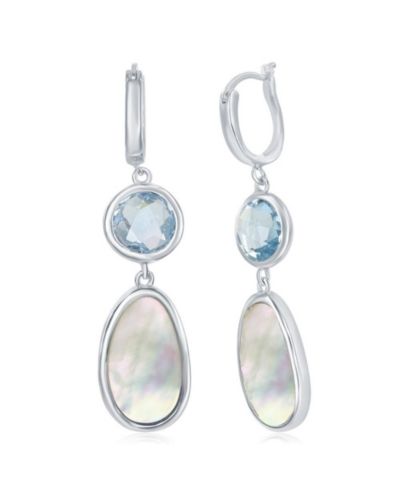 Simona Sterling Silver Bezel-set Blue Topaz и Mother of Pearl серьги
