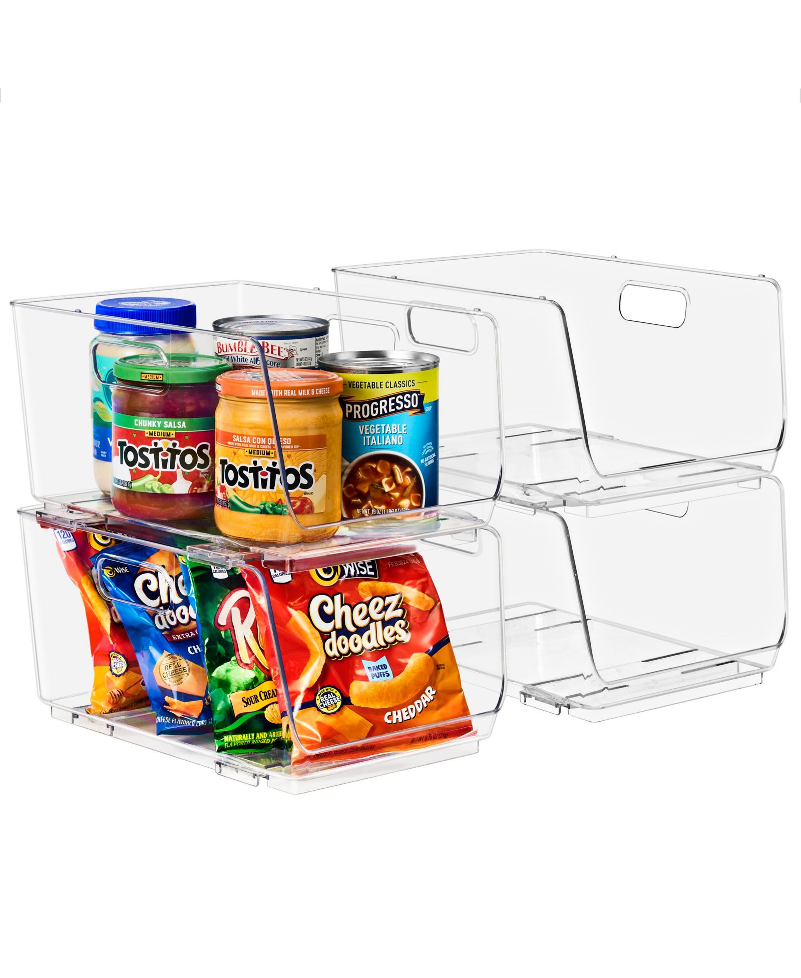 Sorbus Medium 4 Pack Stackable Storage Bins Open Front - Clear Stackable Storage Bins - Pantry Bins