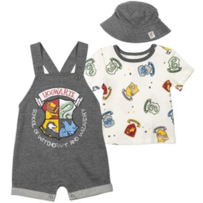 Harry Potter Baby Boys' (Newborn-24M) Hermione, Hedwig & Ron Weasley French Terry Short Overalls, T-Shirt & Hat 3-Piece Outfit Set