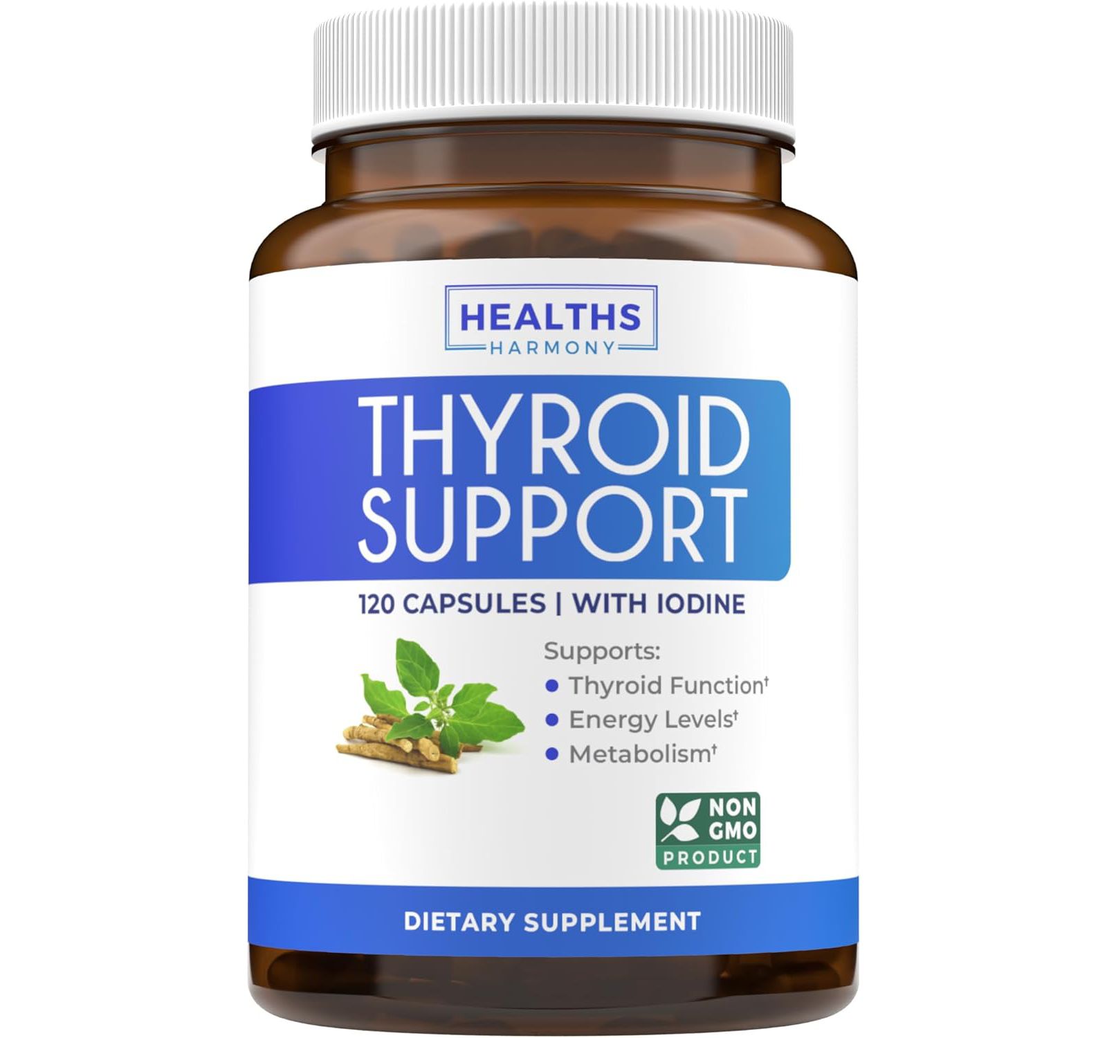 Капсулы Healths Harmony Thyroid Support, корень ашваганды, цинк, селен, витаминный комплекс B12, 180 шт
